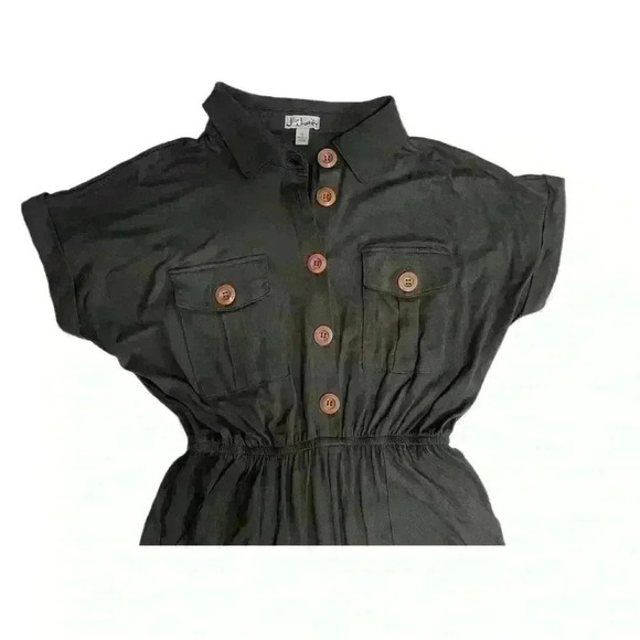 J for Justify Women Black Jumpsuit Size S wooden buttons Boho Outdoor Vacation - Picture 2 of 9